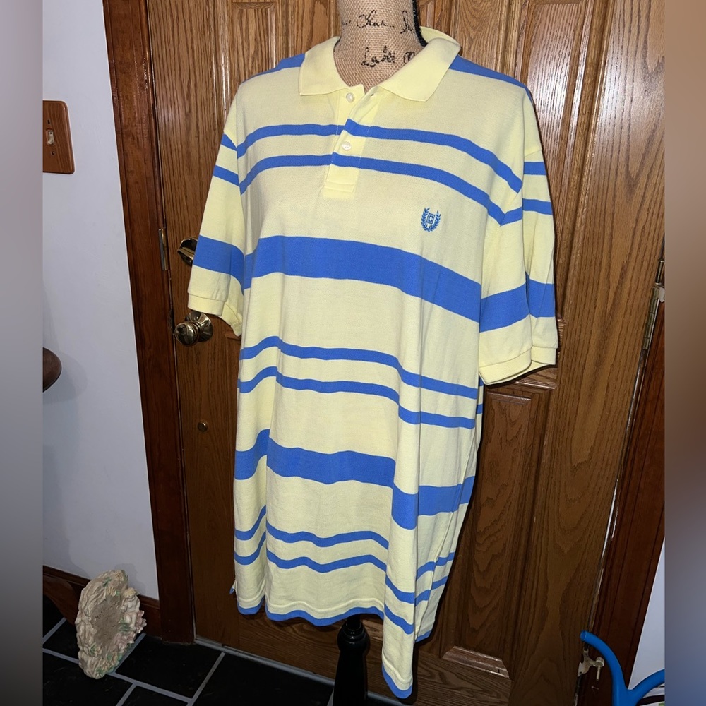 (NWOT) Chaps Men Yellow And Blue Striped Button Up Shirt - Picture 2 of 5